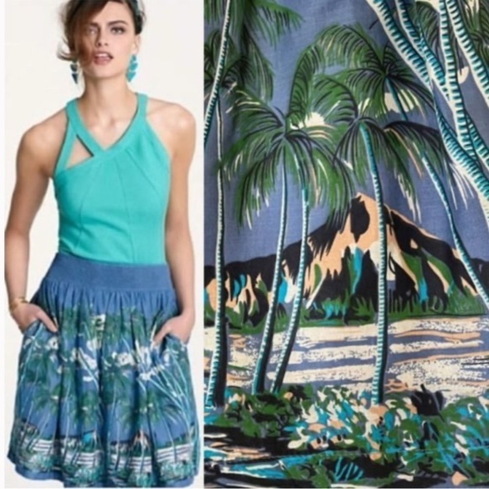 🌴 Vanessa Virginia Blue Tropical Island Skater Skirt - Size 10 🌴